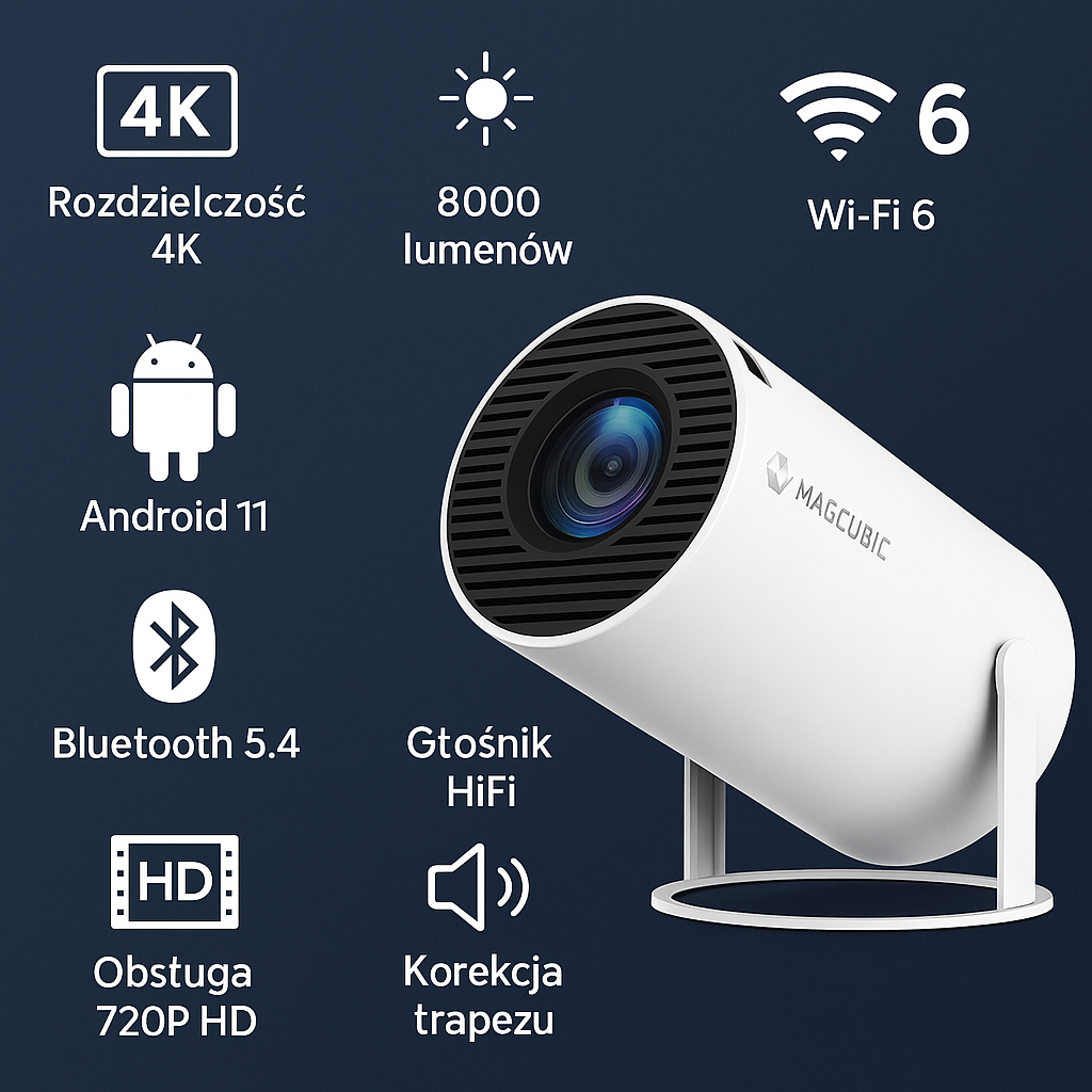 Mini Projektor Magcubic HY300 Pro 4K Android – Kino Domowe z Auto Korekcją
